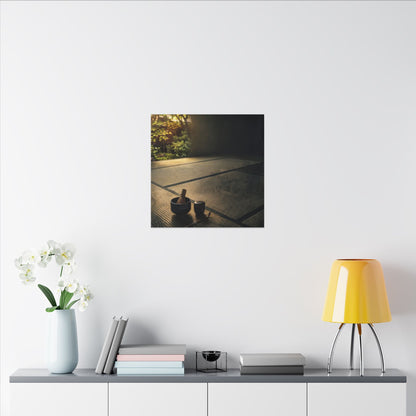 Dark Japandi Tea Ceremony in Golden Hour | Dark Texture Canvas Art
