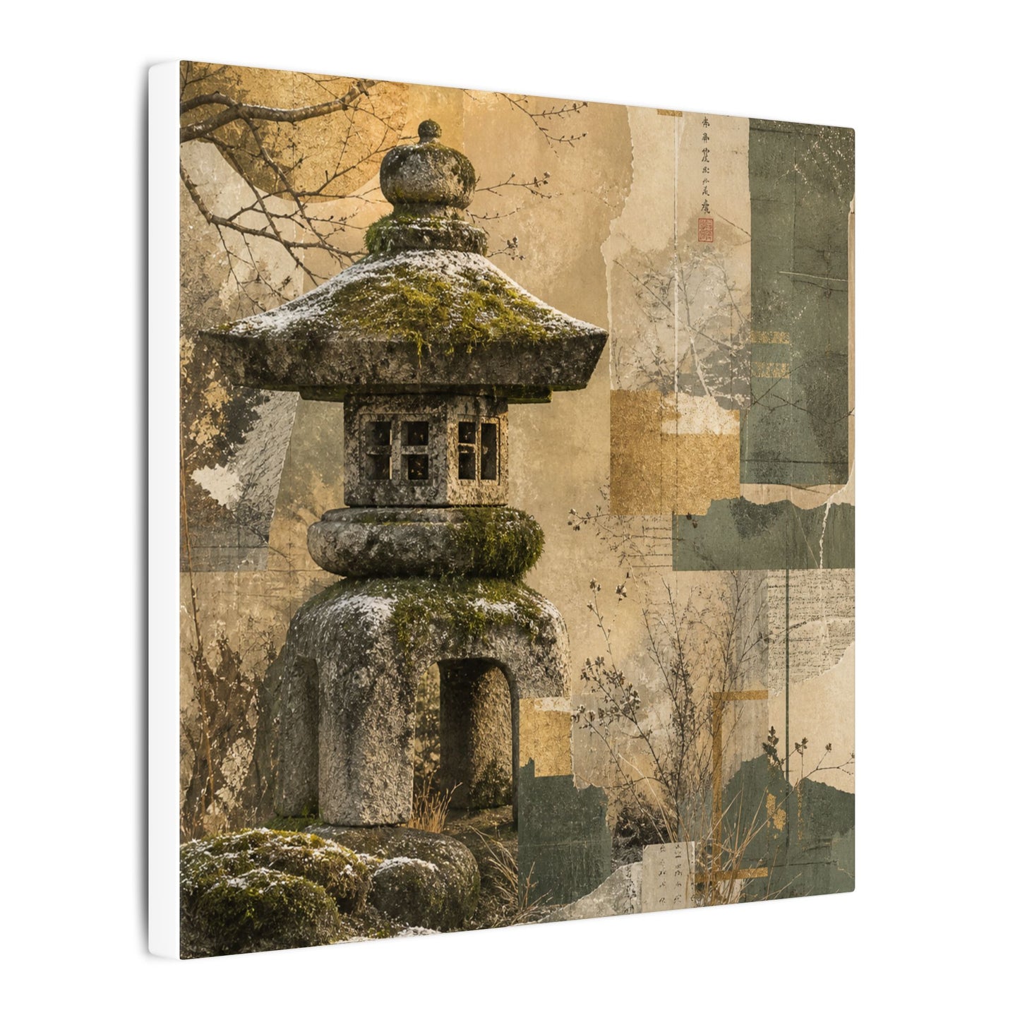 Elegant Stone Lantern Canvas Art - Texture Japandi