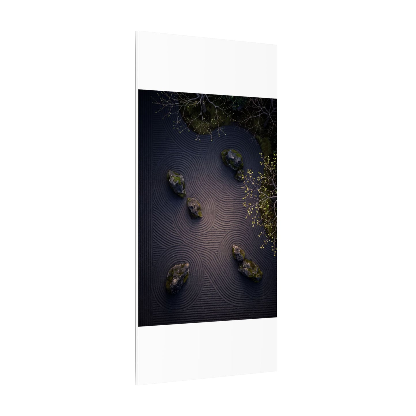 Dark Japandi Rock Garden in Dawn | Shadow Zen Canvas Art