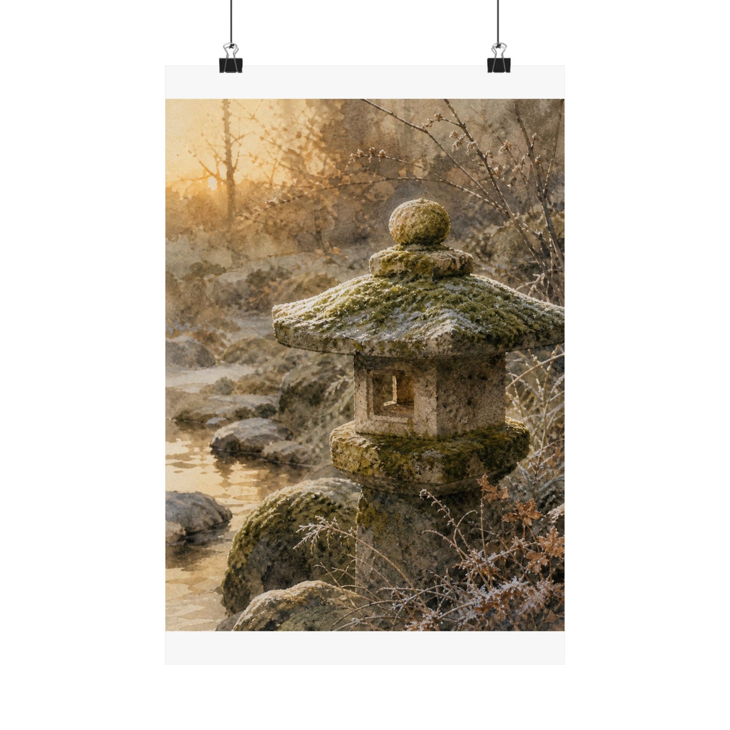 Winter Stone Lantern Watercolor Wall Art Print | Neutral Decor