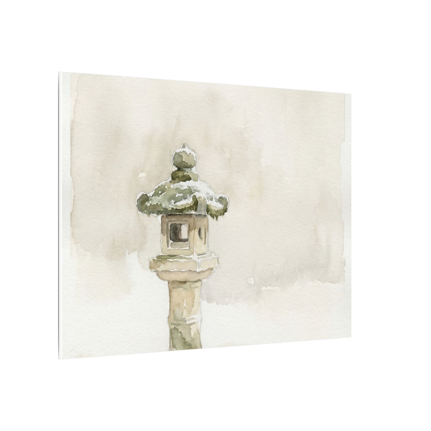 Stone Lantern Winter Canvas Art | Japandi Earthy Design