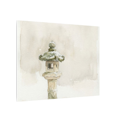 Stone Lantern Winter Canvas Art | Japandi Earthy Design