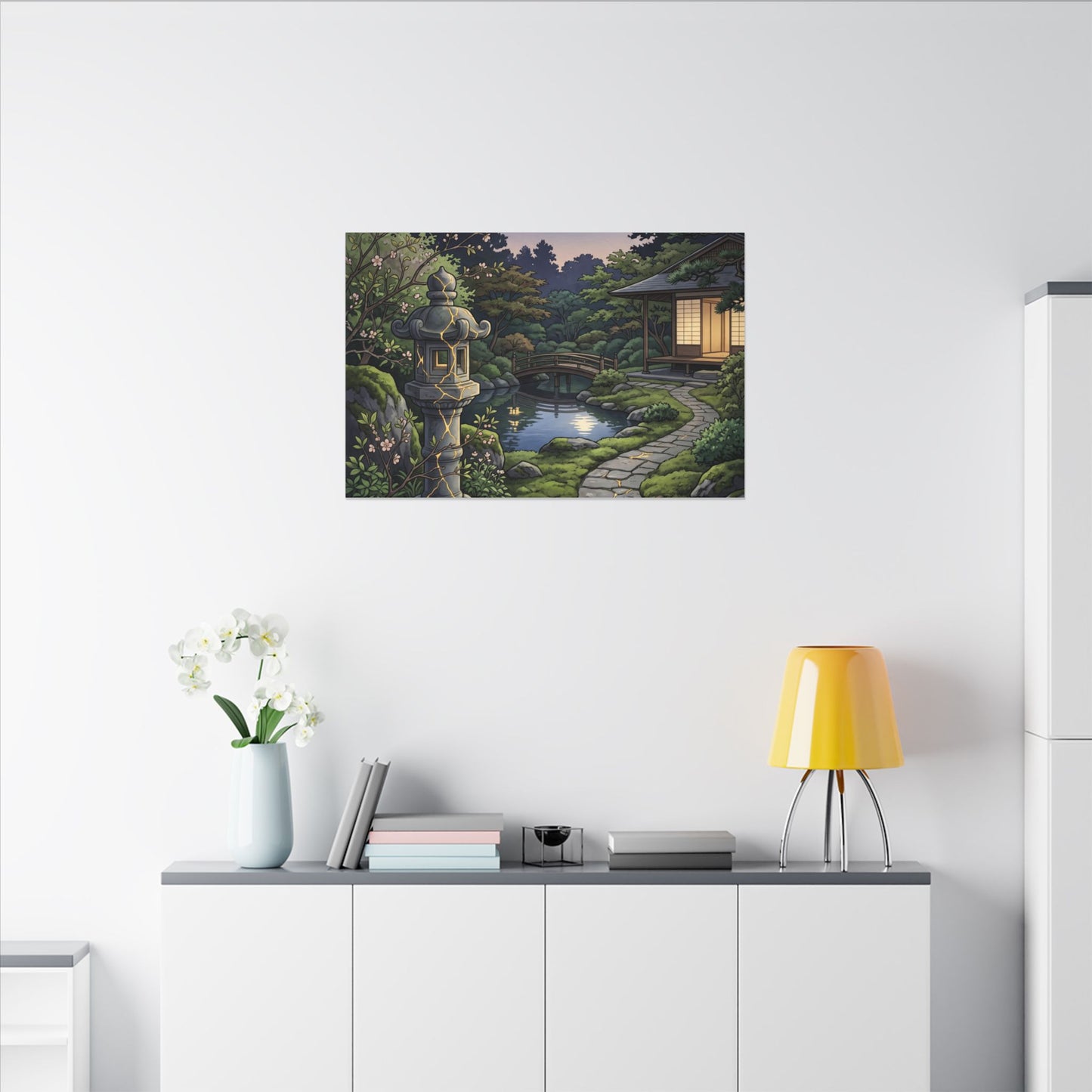 Spring Moonlit Garden Gold Vein Canvas Art | Resilient Decor