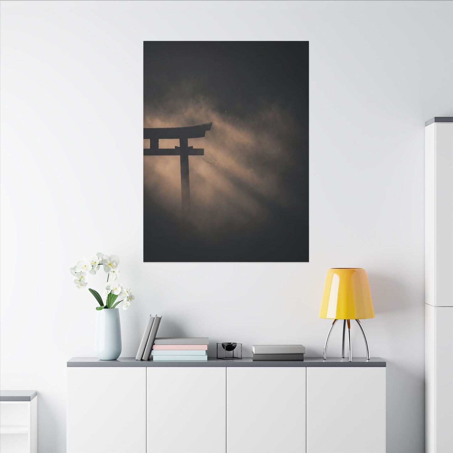 Torii Gate Shadow Zen Canvas Art | Bold Dark Japandi Art
