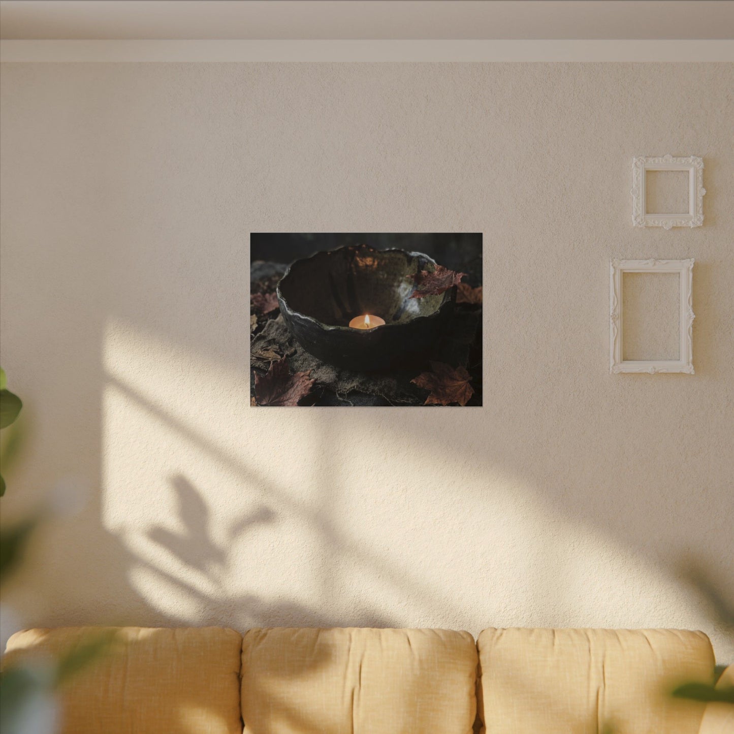 Candlelight Ceramic Bowl Canvas Art - Dark Japandi Kanso