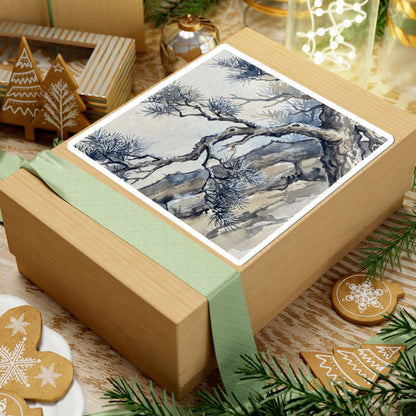 Japandi Pine Tree in Moonlight | Watercolor Sticker