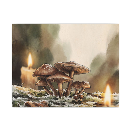 Cottagecore Wild Mushrooms in Candlelight | Vintage Botanical Canvas Art Art Print