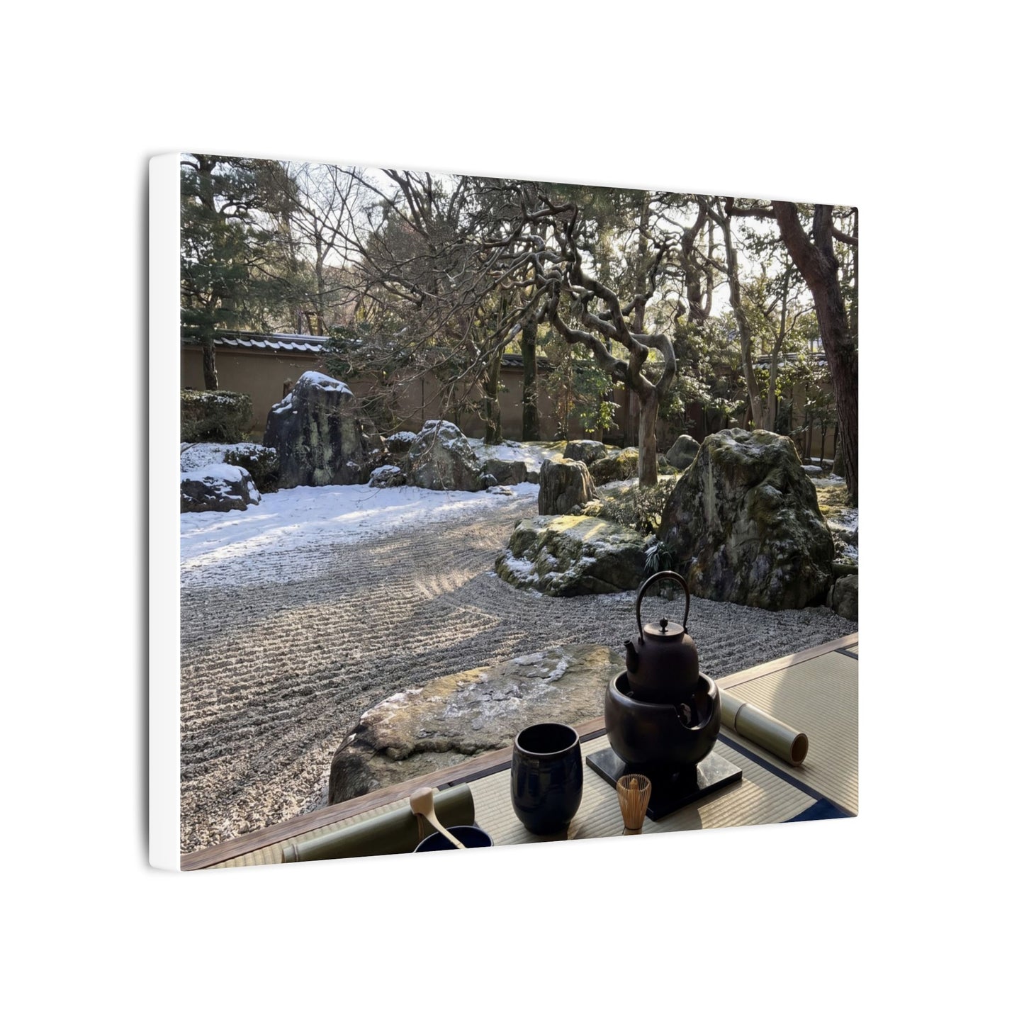 Winter Tea Ceremony Karesansui Canvas Art | Serene Decor