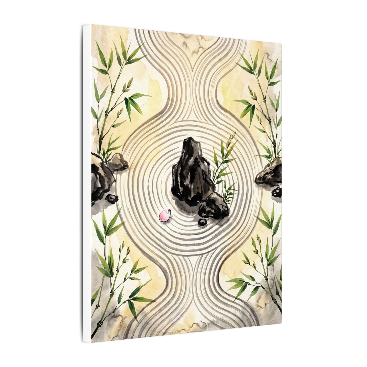 Zen Rock Garden in Golden Hour | Sumi E Canvas Art