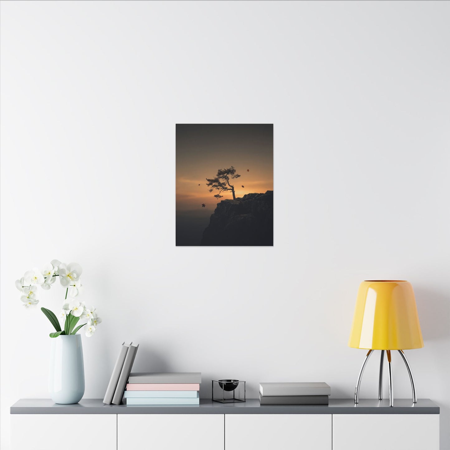 Dark Japandi Pine Tree in Golden Hour | Moody Minimal Canvas Art