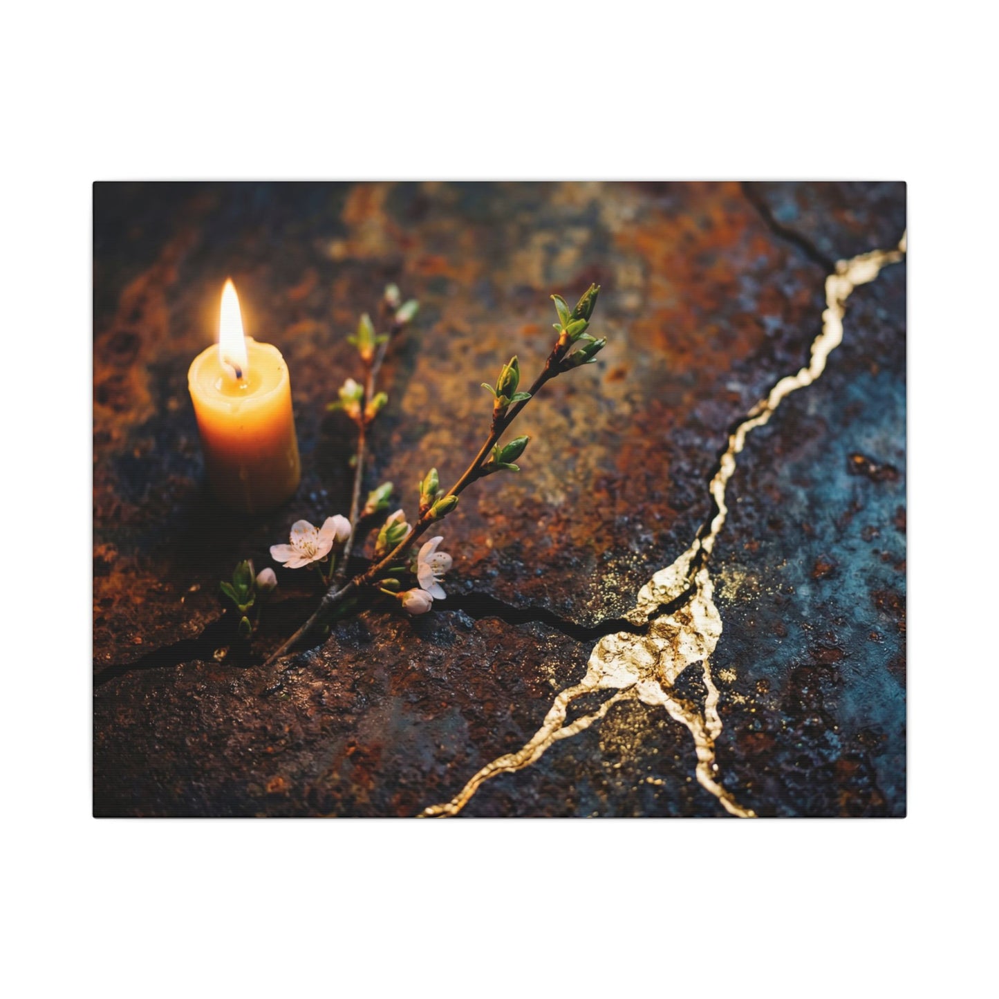 Kintsugi Rust Patina in Candlelight | Gold Repair Canvas Art Art Print