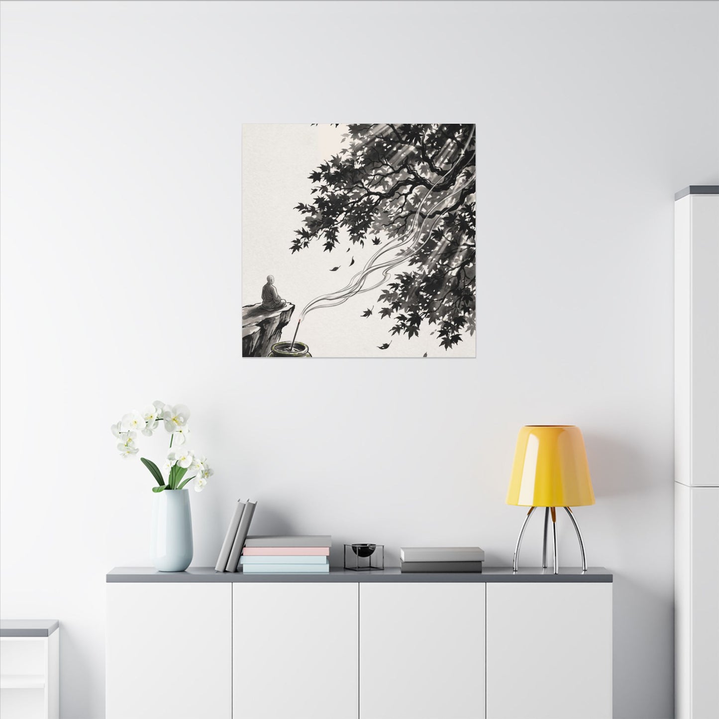 Serene Incense Smoke Canvas Art - Ukiyo E Inspired Zen