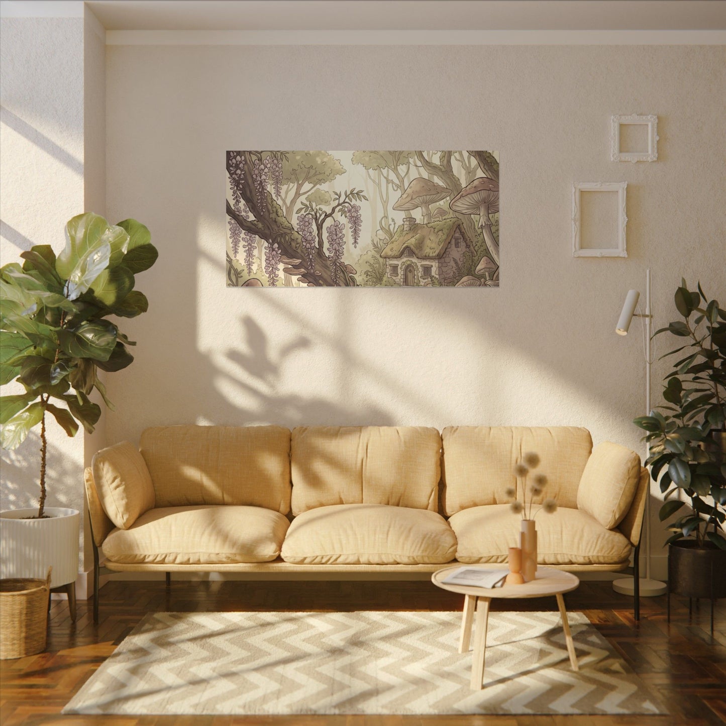 Summer Wisteria Mushroom Illustration Canvas Art | Enchanting Decor