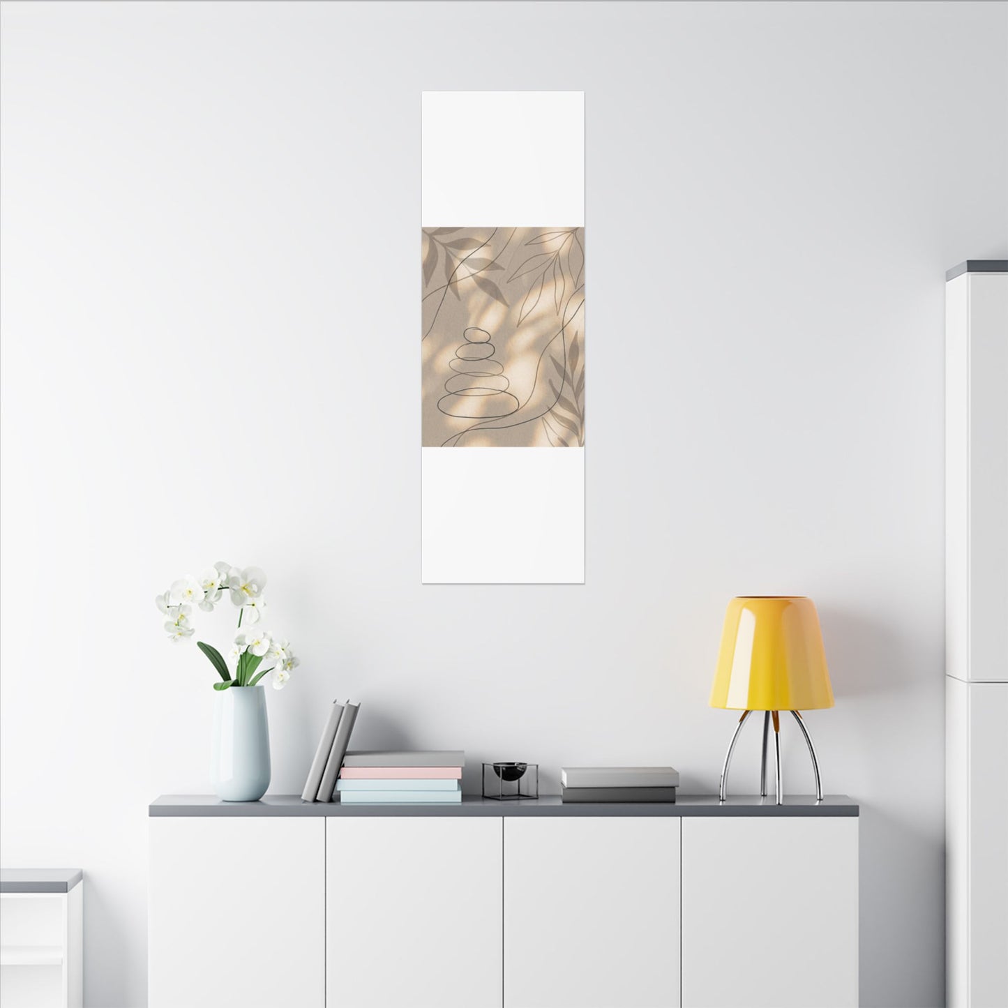 River Stones Minimal Line Canvas Art | Earthy Japandi Art