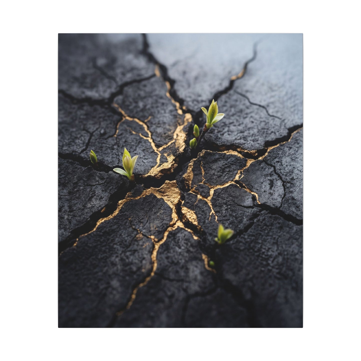 Ma Cracked Earth Canvas Art - Dark Japandi Charcoal Ink