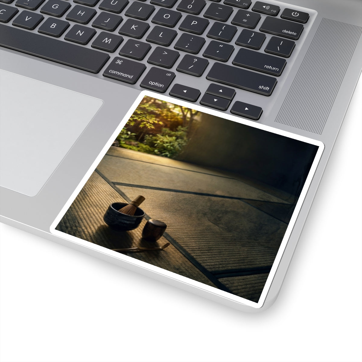 Dark Japandi Tea Ceremony in Golden Hour | Dark Texture Sticker Art Print