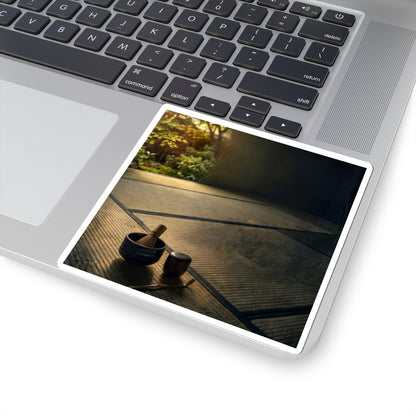 Dark Japandi Tea Ceremony in Golden Hour | Dark Texture Sticker Art Print