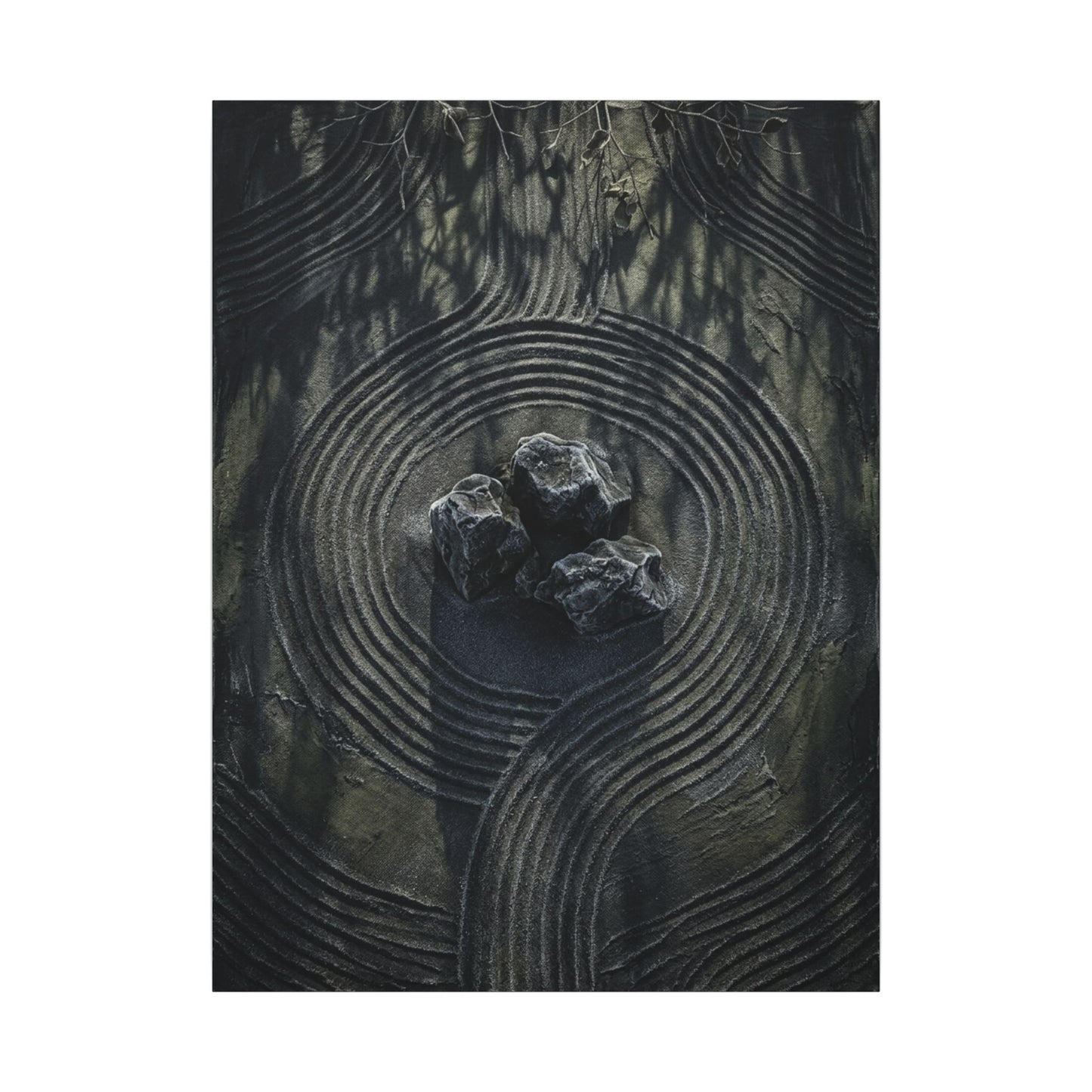 Moody Rock Garden Canvas Art - Dark Texture Dark Japandi