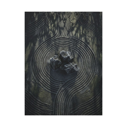 Moody Rock Garden Canvas Art - Dark Texture Dark Japandi