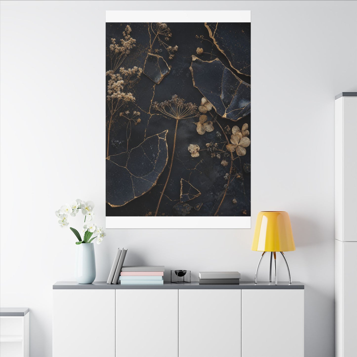 Philosophical Dried Flowers Canvas Art - Broken Beauty Kintsugi