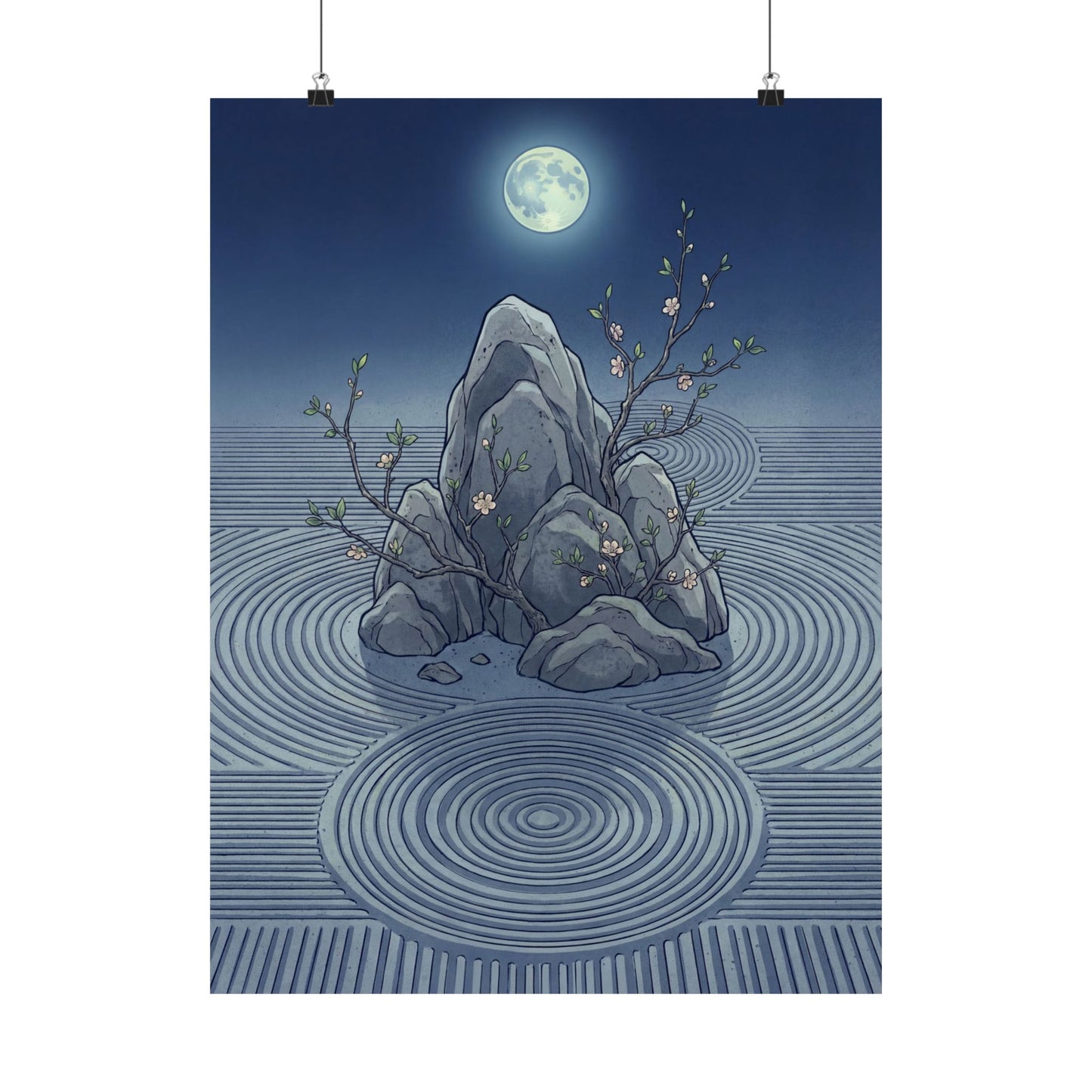 Kanso Rock Garden Wall Art Print - Zen Ukiyo E Inspired Art Print