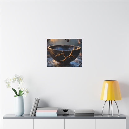 Ceramic Bowl Canvas Art | Winter Kintsugi Gold Repair Art