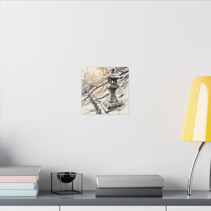 Golden Hour Stone Lantern Canvas Art - Japandi Kanso