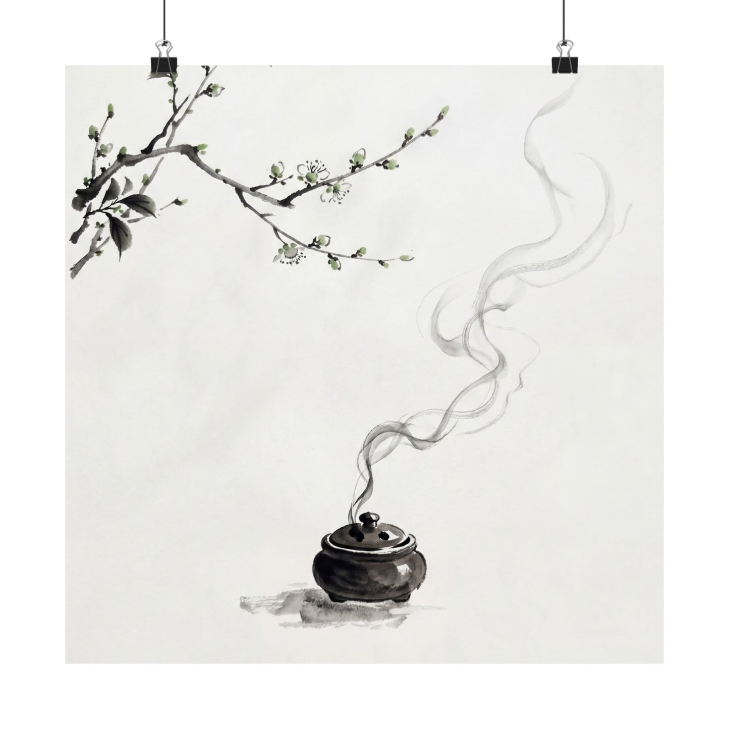 Ma Incense Smoke Wall Art Print - Zen Sumi E