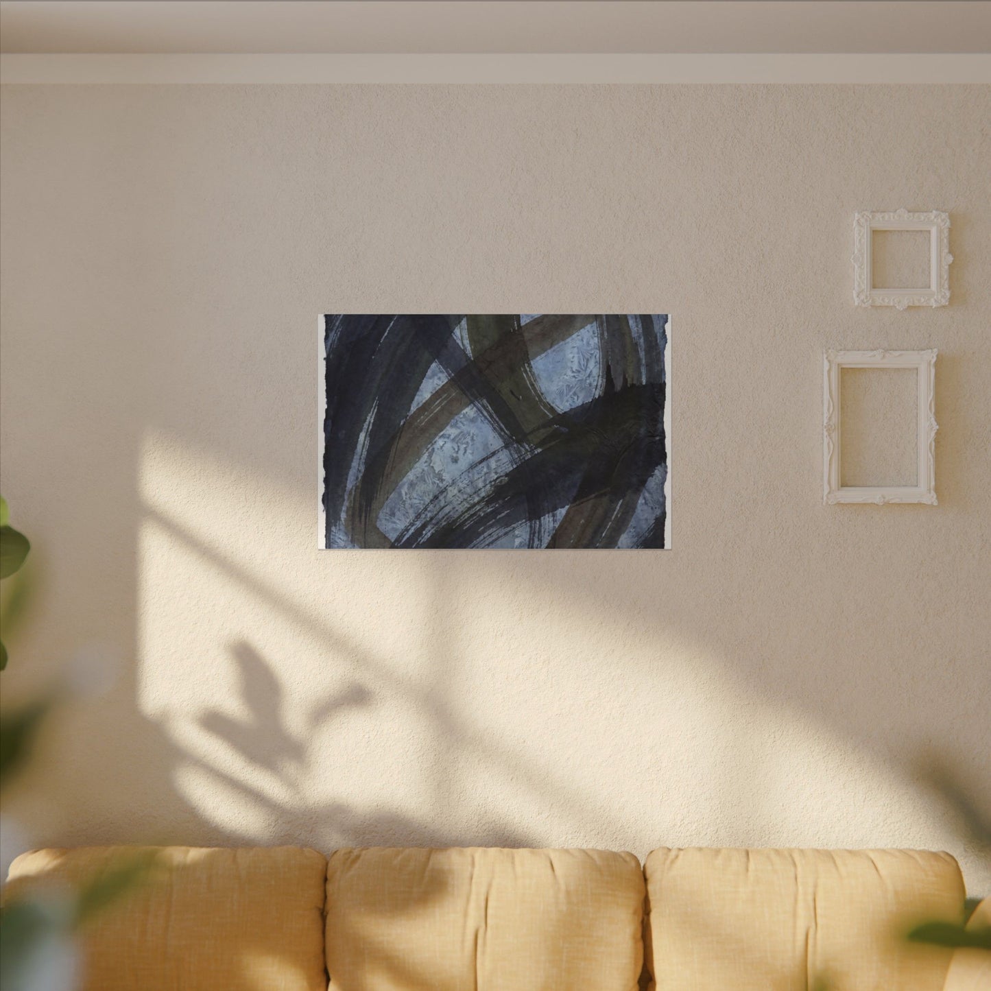 Ink Brushstroke Canvas Art | Winter Dark Japandi Shadow Zen Art