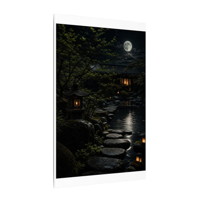 Moonlit Garden Shadow Zen Canvas Art | Sophisticated Dark Japandi Art