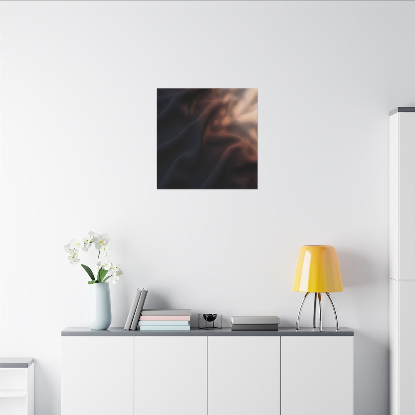 Dark Japandi Silk Drape in Dawn | Shadow Zen Canvas Art