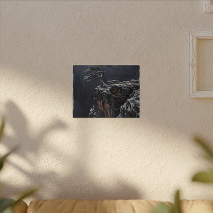 Dark Japandi Pine Tree in Dawn | Dark Texture Canvas Art