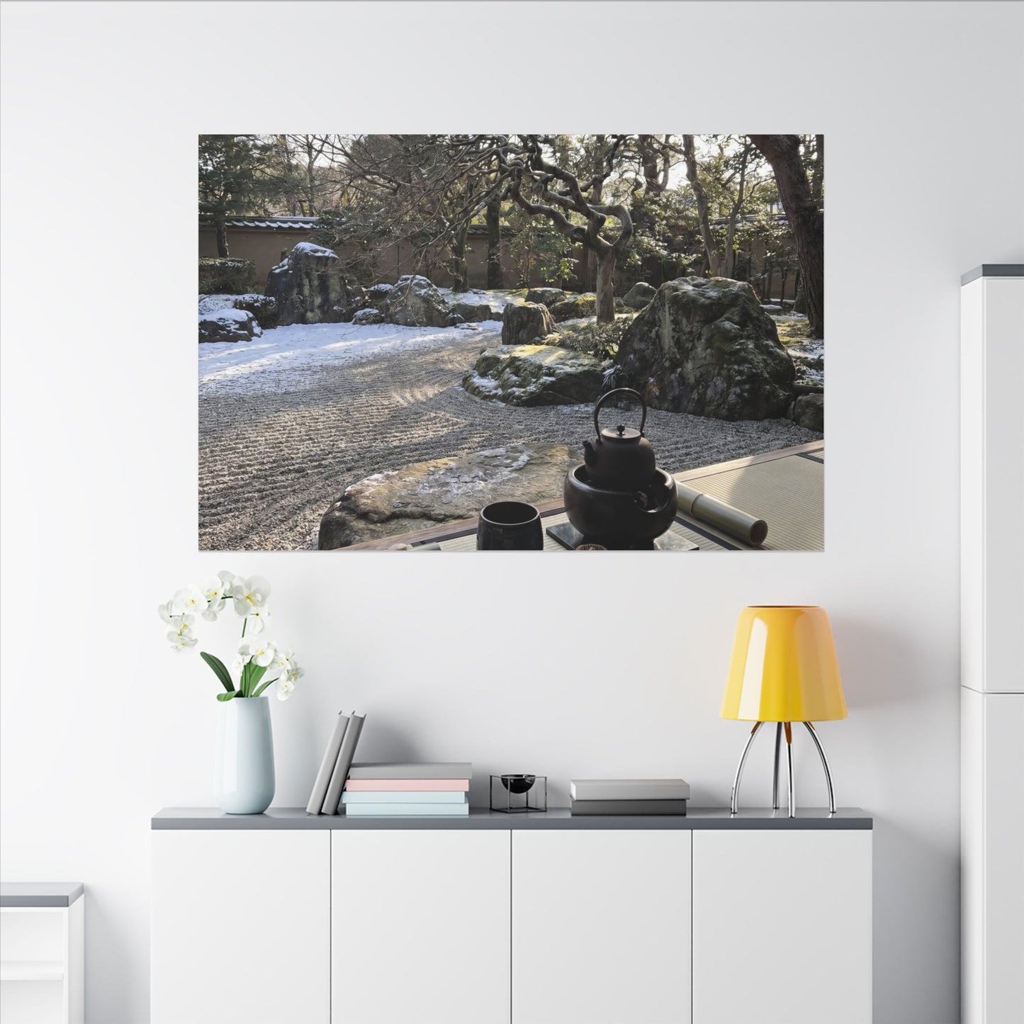 Winter Tea Ceremony Karesansui Canvas Art | Serene Decor