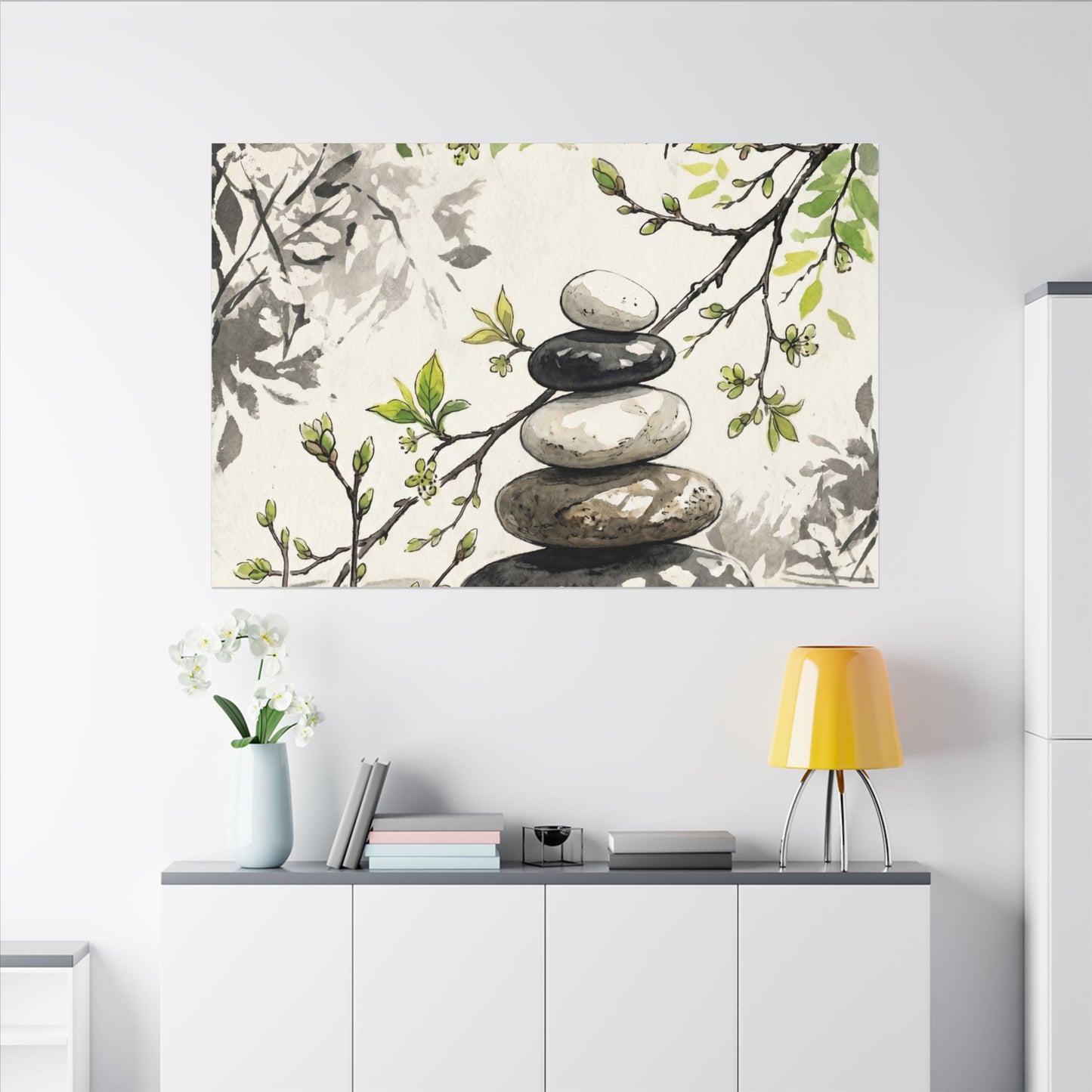 Spring River Stones Japanese Pattern Canvas Art | Elegant Decor