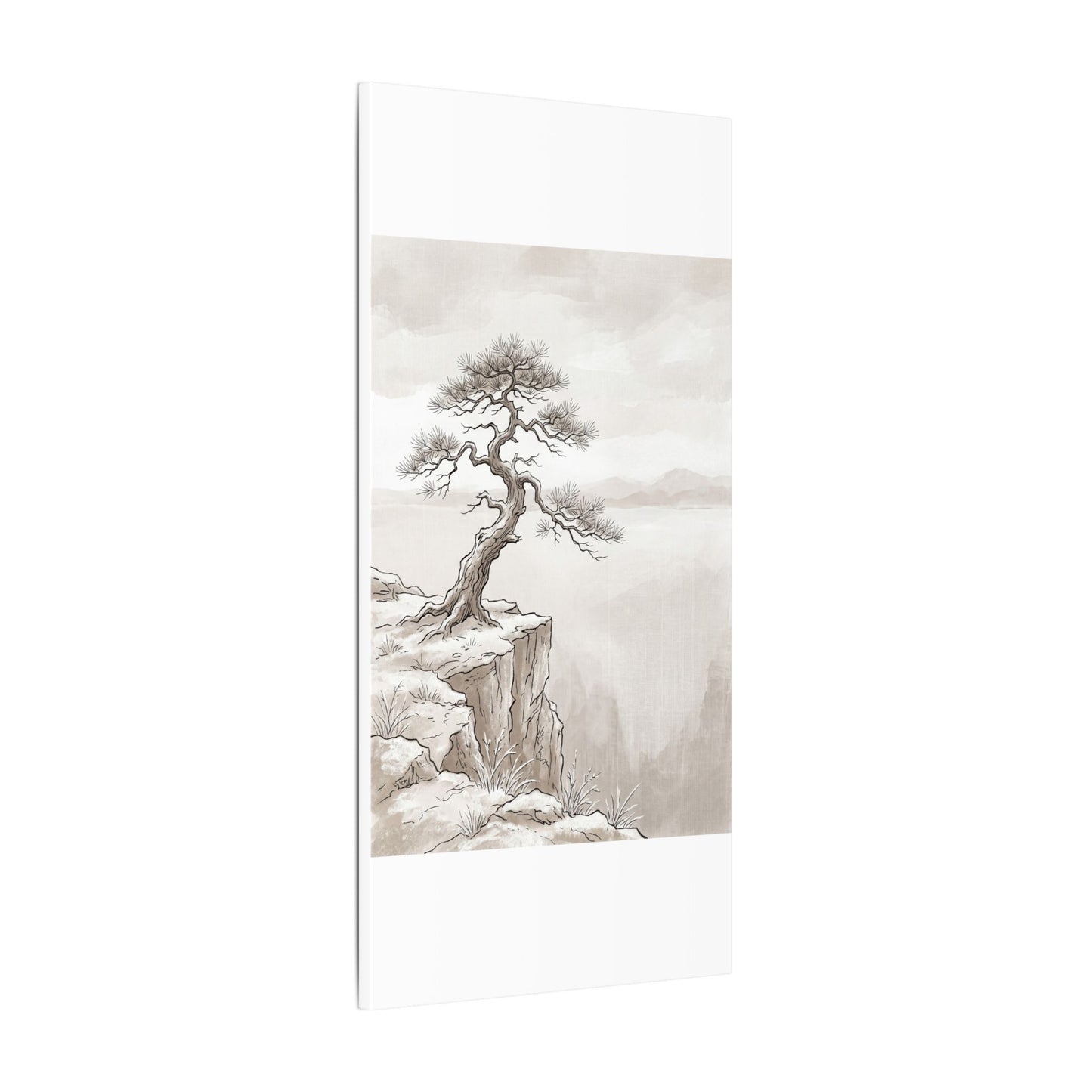 Neutral Pine Tree Canvas Art - Minimal Line Japandi