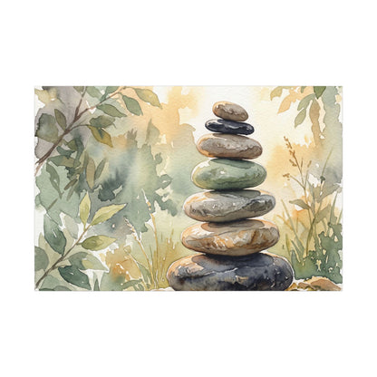 Golden Hour River Stones Canvas Art - Japandi Mono No Aware Art Print