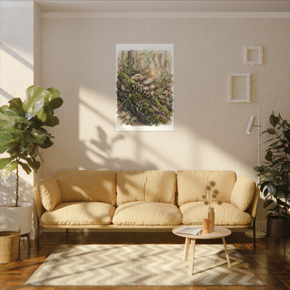 Wild Mushrooms Canvas Art | Spring Japandi Watercolor Art