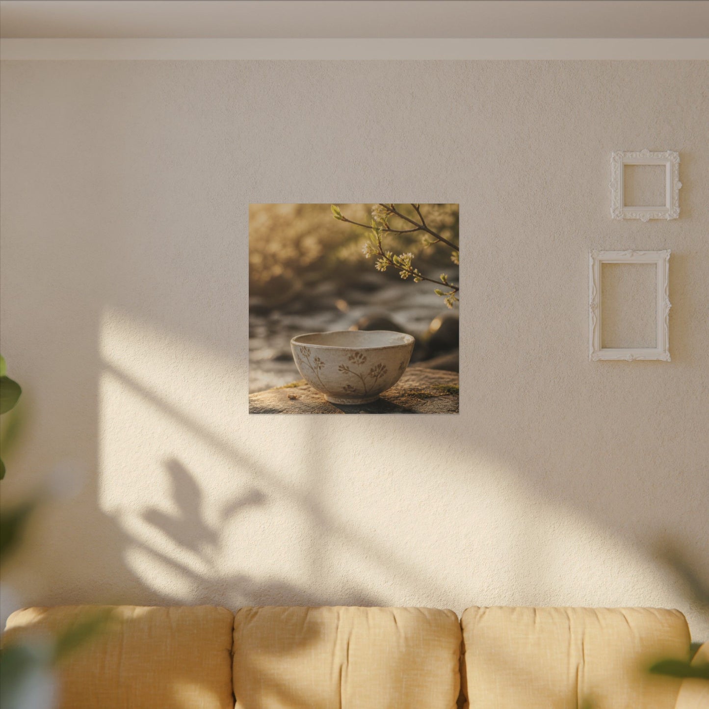 Neutral Ceramic Bowl Canvas Art - Japanese Pattern Japandi