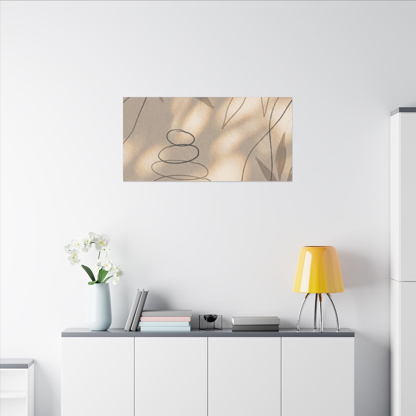River Stones Minimal Line Canvas Art | Earthy Japandi Art