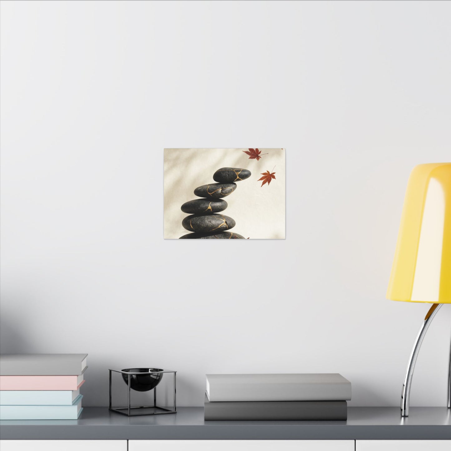 Kintsugi River Stones in Dappled | Crackle Gold Canvas Art