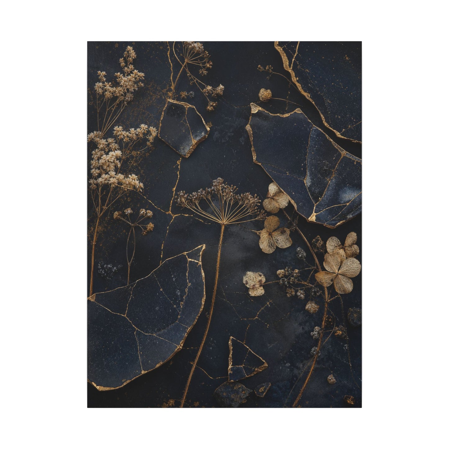Philosophical Dried Flowers Canvas Art - Broken Beauty Kintsugi