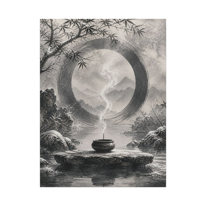 Incense Smoke Canvas Art | Winter Zen Sumi E Art