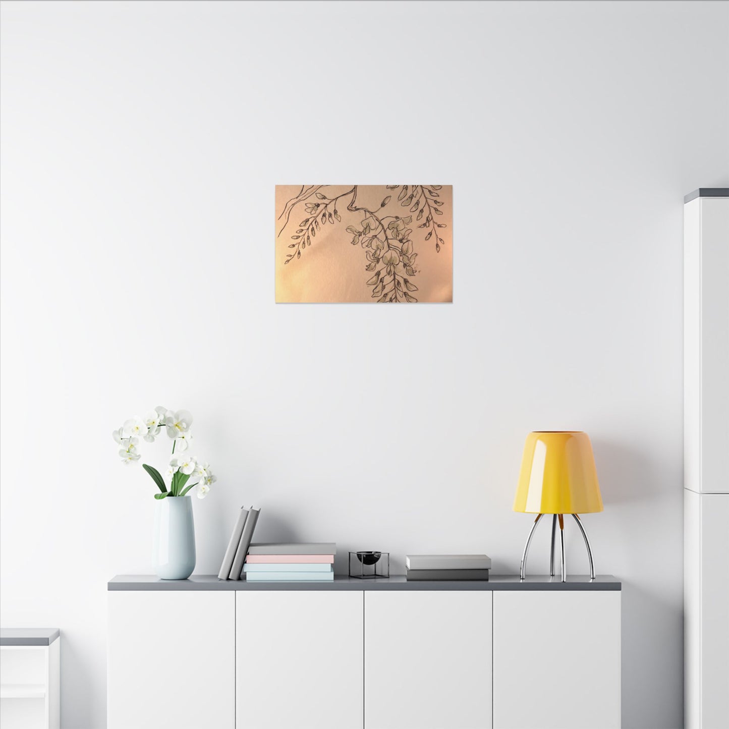 Japandi Wisteria in Candlelight | Minimal Line Canvas Art