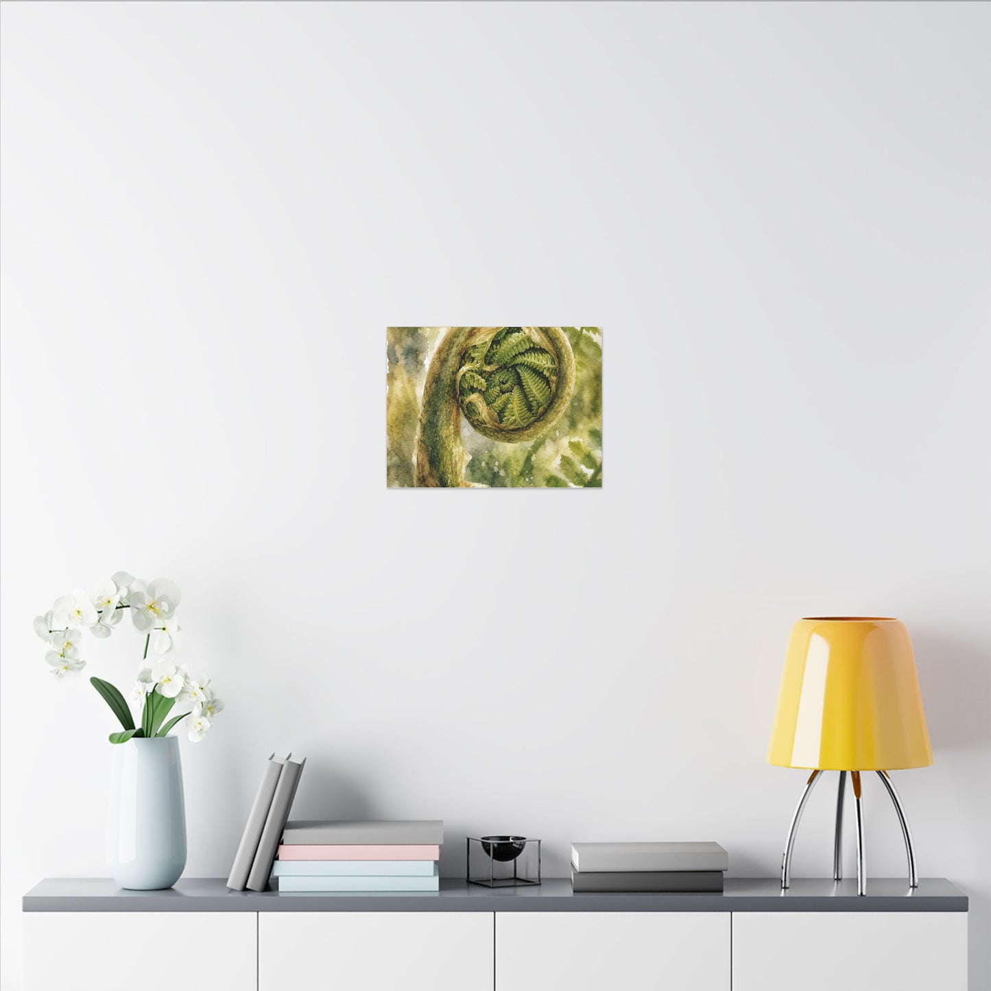 Japandi Fern Unfurling in Dappled | Watercolor Canvas Art