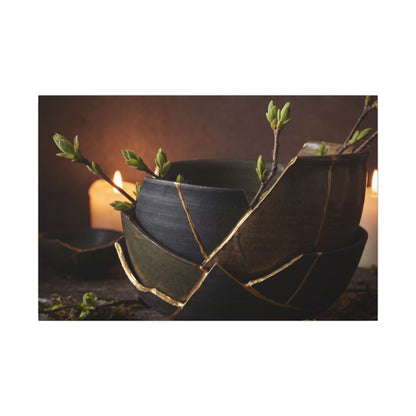 Broken Pottery Spring Canvas Art | Dark Japandi Luxurious Design
