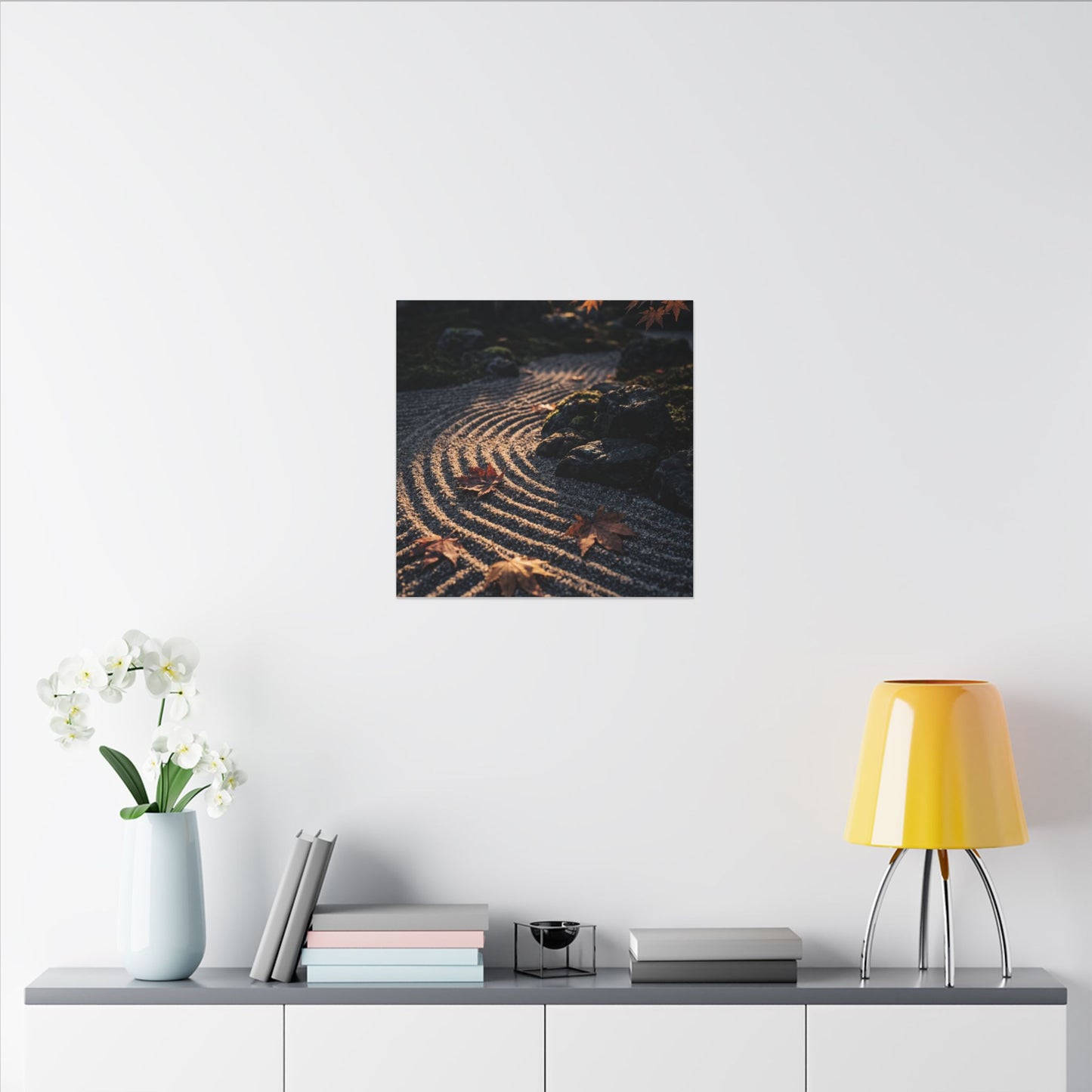 Rock Garden Moody Minimal Canvas Art | Bold Dark Japandi Art