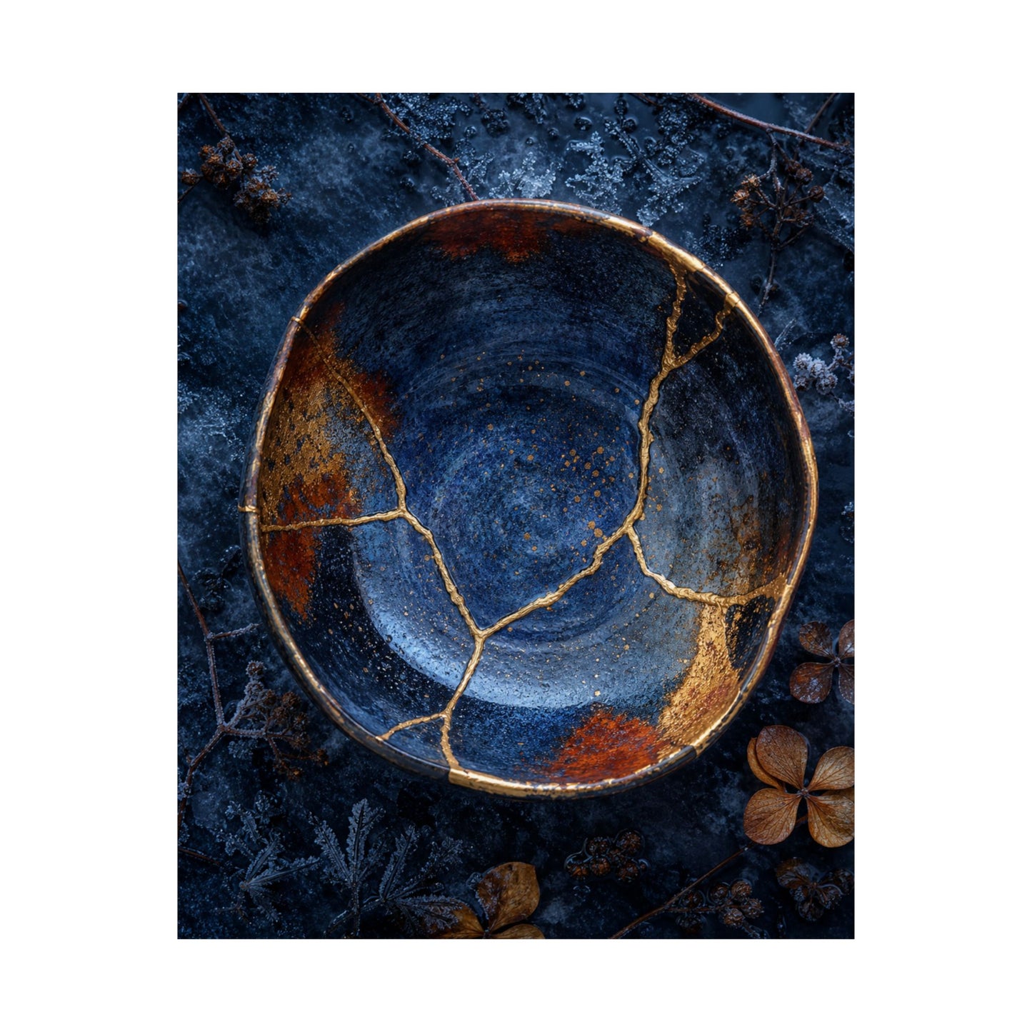 Fukinsei Ceramic Bowl Wall Art Print - Kintsugi Crackle Gold