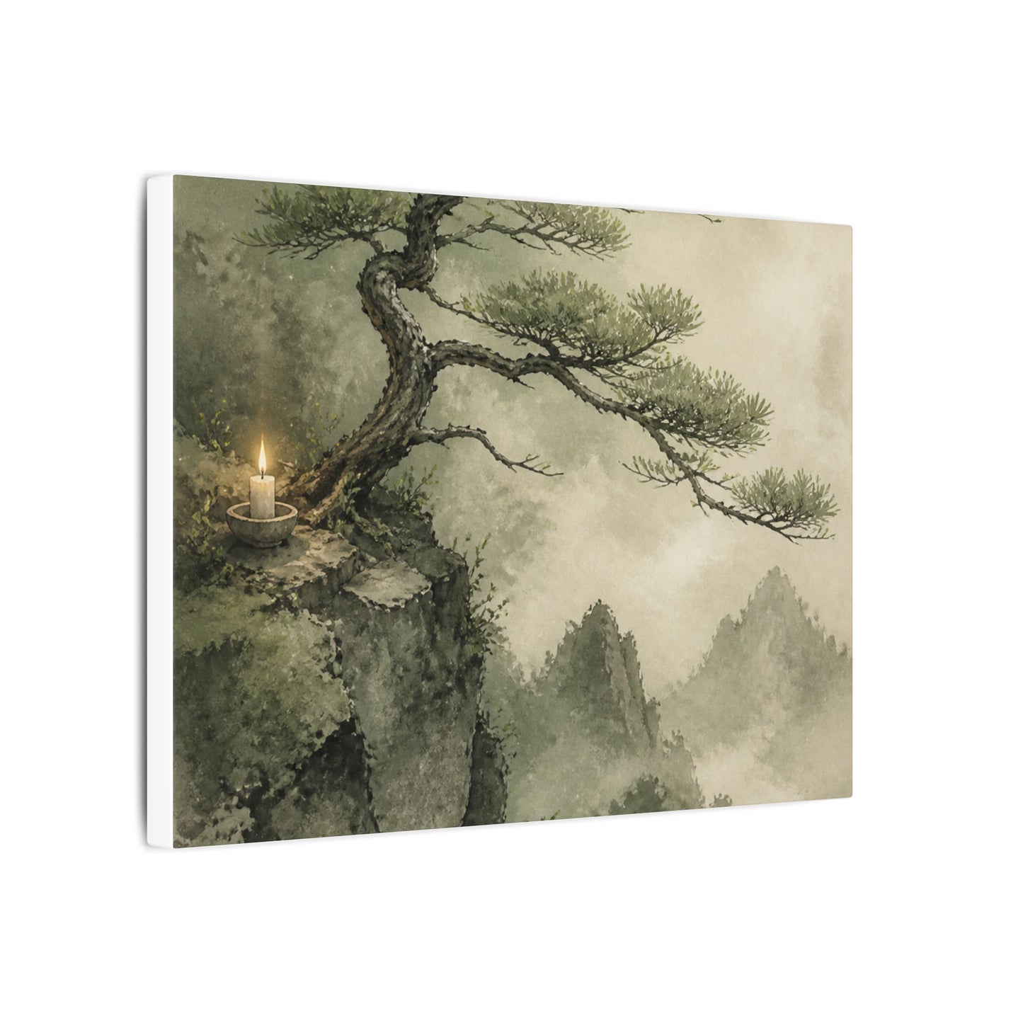 Candlelight Pine Tree Canvas Art - Japandi Kanso