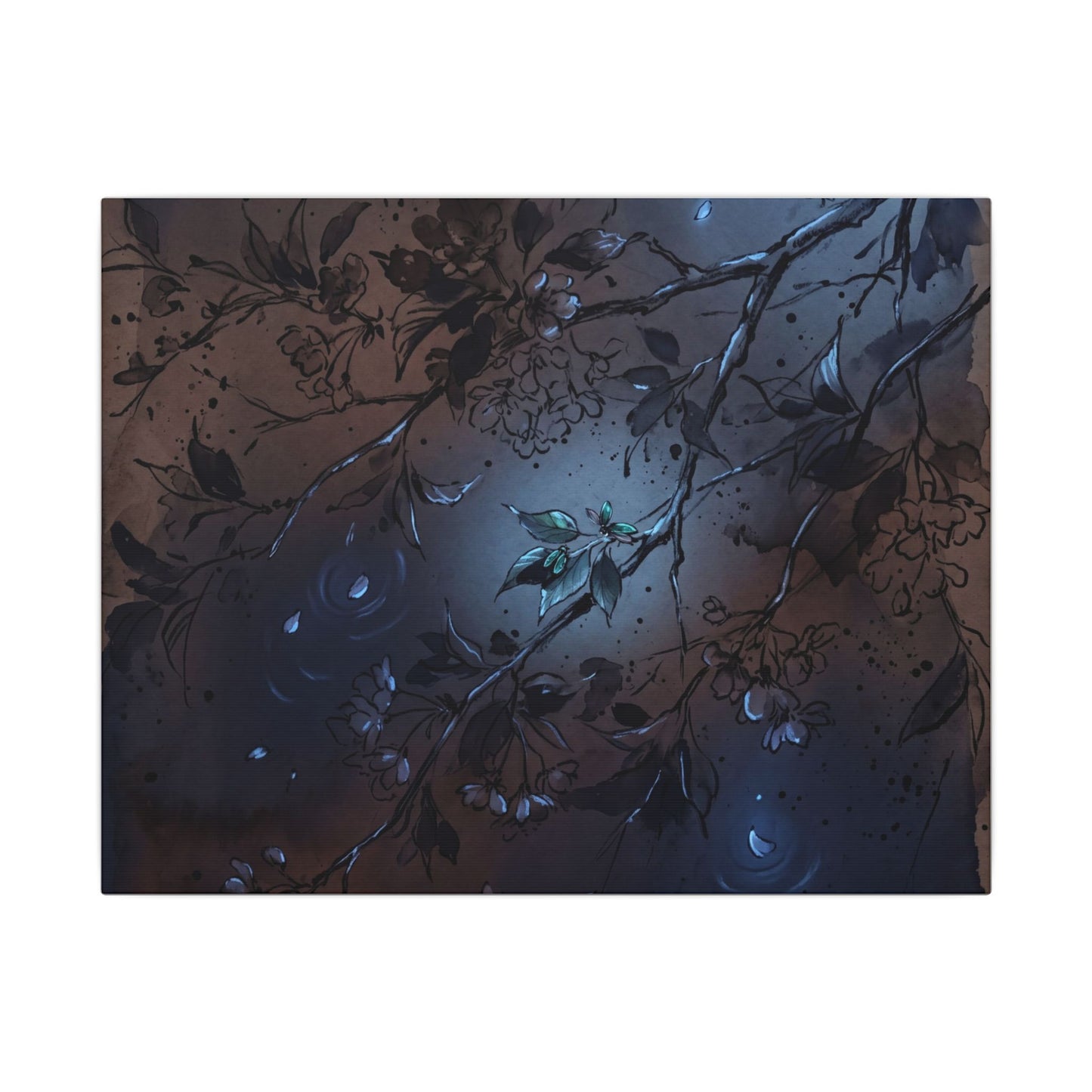 Bold Cherry Blossom Canvas Art - Charcoal Ink Dark Japandi