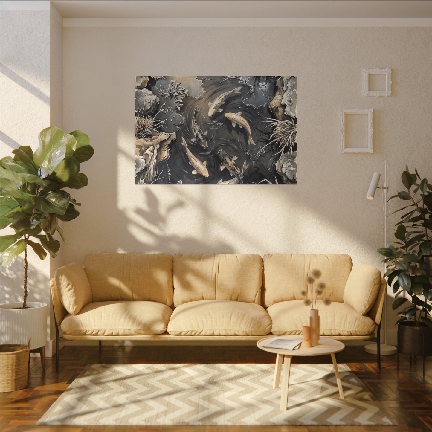 Koi Pond Canvas Art | Winter Japandi Japanese Pattern Art